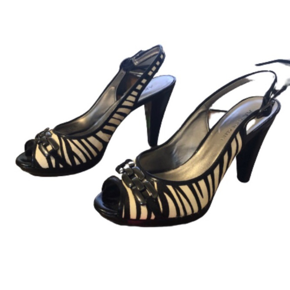 Anne Klein Zebra cowhide peep-toe slingbacks Size 8.5
